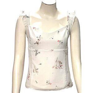 CCC Floral Ruffled Smocked Blouse Sleeveless Design Floral Print Side Zipper Sma